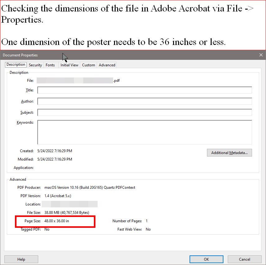Check PDF dimensions in Adobe Acrobat (Windows)